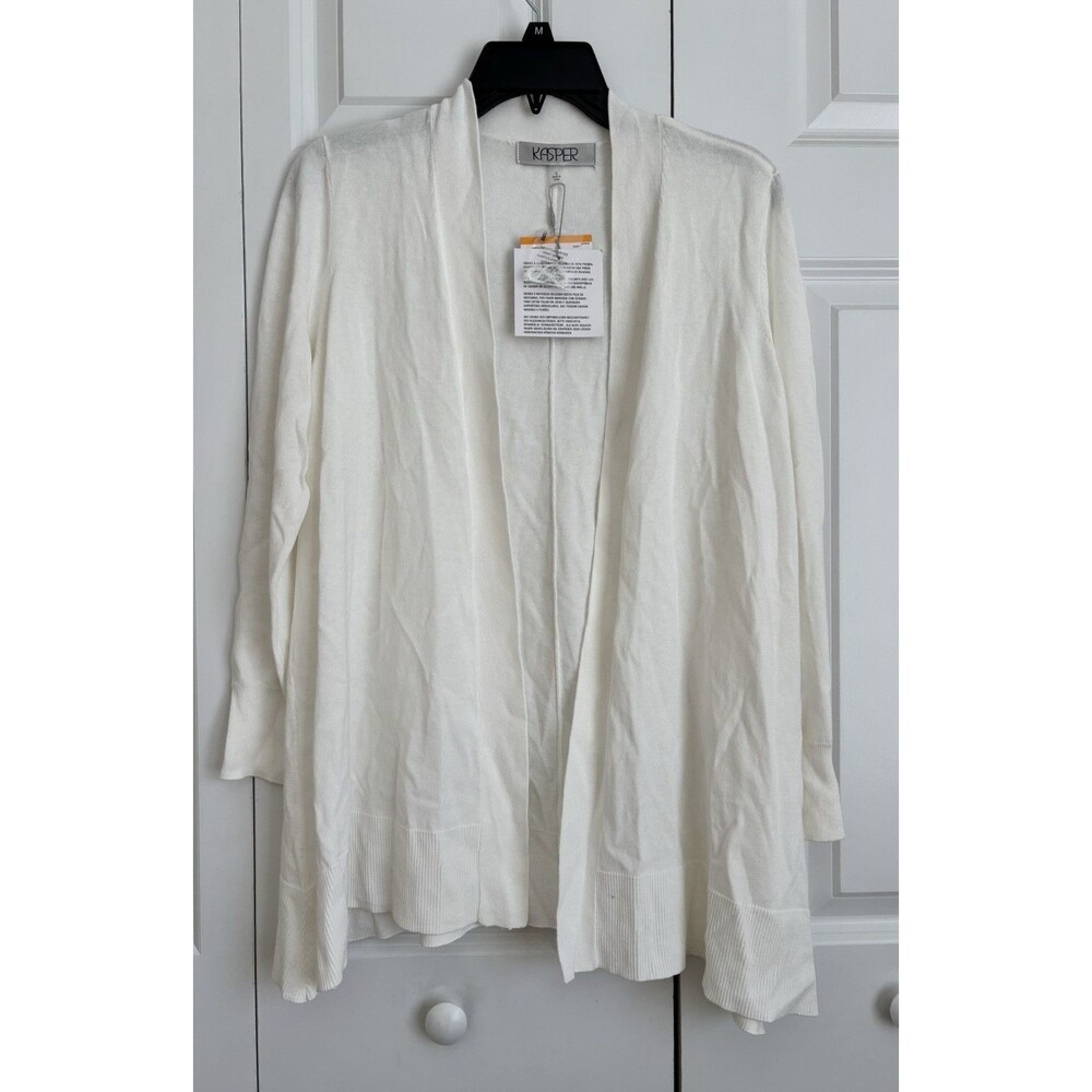 KASPER WOMEN'S CARDIGAN SWEATER SIZE SMALL WHITE RETAIL $89.00  COTTON/VISCOSE